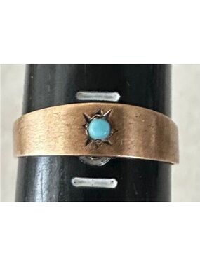 Antique 10k Gold Turquoise Star Accent Tiny Gypsy Ring DAMAGED